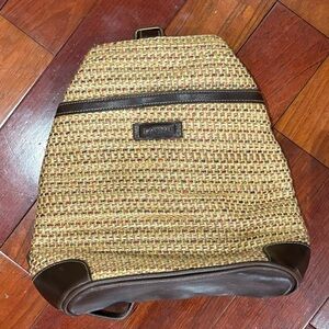 Landau Woven Straw-Style Backpack with Brown Trim
